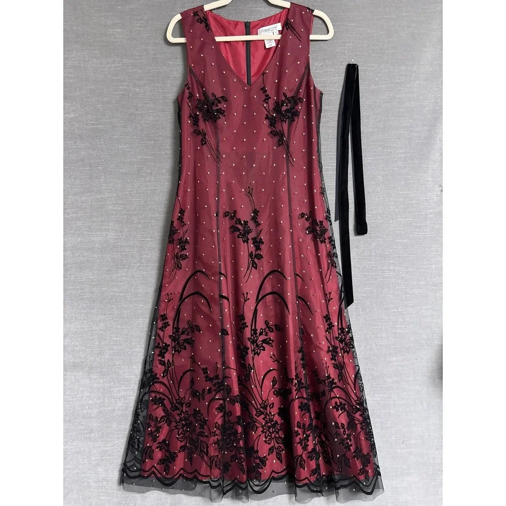 Coldwater Creek Dress 8 Red Black Velvet Tulle Sparkle Holiday Cocktail Party - Picture 1 of 13